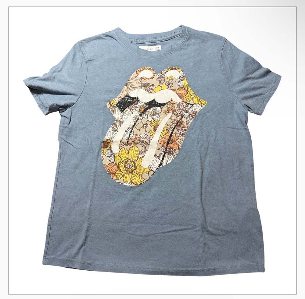 Abercrombie Kids Gray Rolling Stones Floral Tongue Graphic T-Shirt Size 9/10